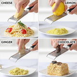 Professional Cheese Grater Stainless Steel - Durable Rust-Proof Metal Lemon Zester Grater With Handle - Flat Handheld Grater For Cheese, Chocolate, Spices, And More - Black