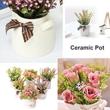 6Pcs Artificial Flowers With Ceramic Pot Fake Flower Arrangements Small Faux Spring Flowers In Vase Home Spring Decor, Centerpiece Table Decorations For Farmhouse Office Shelf Dining Table