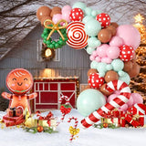Gingerbread Balloon Arch Kit, 115 Pcs Pastel Pink Christmas Party Decorations with Pink Green and Red Latex Candy Cane Gingerbread Man Balloons Foil for Christmas Cookie Xmas New Year Party Supplies