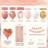 Rose Gold Birthday Decorations With Metallic Pearl Rose Gold Confetti Light Pink White Foil Balloons Fringe Curtain Banner Happy Birthday Decorations For Women