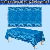 2 Pack Beach Party Decorations - Ocean Waves Plastic Tablecloth For Pool Party Decorations - Sea Water Print Table Cover For Summer Birthday Beach Theme Blue Backdrop Banner