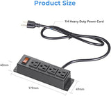 Wall Mount Power Strip 4 Outlets with Switch 3FT Extension Cord Flat Plug Under Desk Black