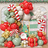 136Pcs Christmas Decorations Balloons Arch Kit Retro Green Red & Gold Xmas Balloons Garland with Candy Cane Foil Balloon Metallic Copper Long Gold Balloon for Snow Winter Holiday Party Supplies