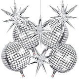 8pcs 22" Silver Disco Ball Foil Balloons with Stars – 70s Party, Birthday & Event Decor