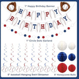Baseball Party Decorations Happy Birthday Banner Baseballs Honeycomb Balls Hanging Swirls Circle Dot Garland For Baseball Sports Themed Birthday Party Decorations