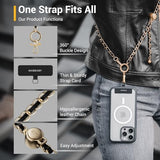 Cell Phone Chain Lanyard Crossbody with Tether Tab & Attachment Clip, Metal & Leather Strap with 360 Rotatable Buckle Adjustable Length, Chic