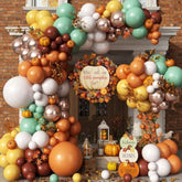 Burnt Orange Fall Balloon Arch Kit with Green Brown Gold Balloons for Thanksgiving