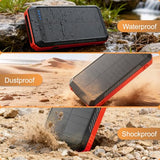 Solar Power Bank 33800mAh with Super Bright LED Flashlight, Built-in 4 Cables & Wireless Charging, Portable Charger with Compass, 7 Outputs & 4