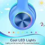 Bluetooth Kids Headphones Fit For Aged 3-21, Colorful Led Lights Comfort Wireless Headphones With Microphone 94Db Volume Limited For School//Pc/Tv/Cellphones, Wired & Tf Card Mode,Blue