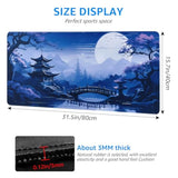 Japanese Garden Extended Gaming Mouse Pad, Large Desk Mat, 31.5 X 15.7 Inches, Blue Moonlight Design