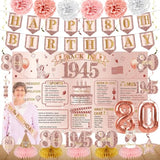 21Pcs 80Th Birthday Decorations Kit For Women, Pink Rose Gold 1945 Happy 80 Birthday Banner Honeycomb Centerpiece Hanging Swirls Party Supplies, Eighty Birthday Sash Table Decor