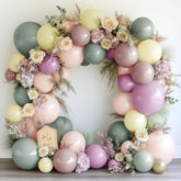 Pastel Floral Balloon Garland Kit – Dusty Green, Pink, Yellow & Purple Arch for Garden Parties