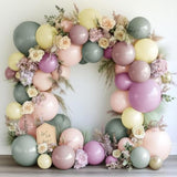 Pastel Floral Balloon Garland Kit – Dusty Green, Pink, Yellow & Purple Arch for Garden Parties