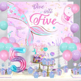Mermaid Birthday Party Decorations, Dive Into Five Ocean Theme 5Th Birthday Backdrop Cake Cupcake Toppers Pink Purple Blue Balloon For Girl 5 Year Old Party