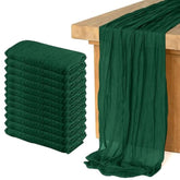 12 Pack Cheesecloth Table Runner 10Ft Christmas Gauze Boho Table Runners For Wedding Decor Bridal Shower Decorations Baby Shower Party(35" X 120")(Emerald Green)