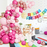 138Pcs Pink Balloon Garland Arch Kit With Different Size Hot Pink Whit