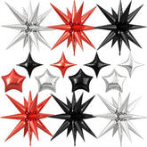 14pc Red, Black & Silver Star Balloon Kit 22" Explosion & 10" Star Foils