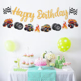 Monster Truck Birthday Banner, Cars Trucks Happy Birthday Sign, Party Decorations For Boys, Racing Themed Party Supplies
