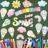 Spring Bulletin Board Decorations For Classroom - 22Pcs Soaring Into Spring Hot Air Balloon Cutouts With Dot Glue For Spring Home School Wall Door Decorations
