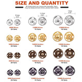 180 Sets 9Mm 12Mm 15Mm Sew-On Snap Buttons 4 Color Snap Buttons Metal