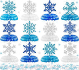 Winter Wonderland Party Decorations Honeycomb Centerpieces, 12Pcs Snowflake Decorations for Table with Snowflake Confetti, Winter Table Decorations for Holiday Birthday Baby Shower Party Supplies