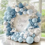 Dusty Blue & White Balloon Arch Kit Double Stuffed Balloons for Winter and Party Decor
