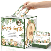51 Pcs Safari Diaper Raffle Box With Tickets Baby Shower Decorations For Boy, Jungle Diaper Raffle Cards Box Baby Shower Decorations Games Kit