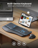 Backlit Bluetooth Ergonomic Keyboard, Ek01 Plus Full Size Wireless Split Keyboard With Dual Bluetooth And Usb, Cushioned Wrist Rest, Rechargeable, Compatible With Windows/Mac/Android, Blue