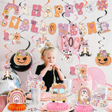 Retro Halloween Party Decorations with Happy Halloween Banner, Swirls & Pumpkin