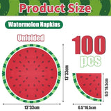 100Pcs Watermelon Napkins, Disposable Watermelon Slices Napkins, Picnic Napkins For Kids Baby Shower Summer Tropical Fruit Watermelon Party Supplies, 13 X 13 Inches
