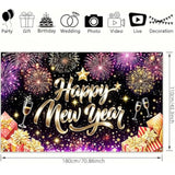Happy New Year Backdrop 71x43in Gold Glitter Fireworks Party Banner