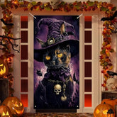 Scary Black Cat and Bats Halloween Door Cover Gothic Porch Decoration 72×36