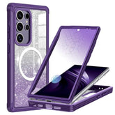 For Galaxy S24 Ultra Case,Compatible With Magsafe,Magnetic Glitter Case Built-In 9H Tempered Glass Screen Protector,Shockproof Protective Case For Samsung Galaxy S24 Ultra,All Purple