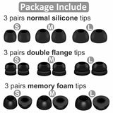 9 Pairs Ear Tips Set Compatible With Beats Fit Pro, Memory Foam Double Flange And Normal Silicone Tips S/M/L Replacement Noise Isolation Fit In Case Eartips For Beat Fit Pro - Black
