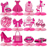 12 Pack Pink Honeycomb Centerpieces, 3D Girl Theme Table Decor for Birthday Party