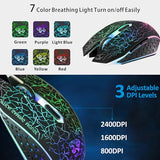 M2 Wireless Gaming Mouse, Silent Rechargeable Optical USB Computer Mice Wireless with 7 Color LED Light, Ergonomic Design, 3 Adjustable DPI