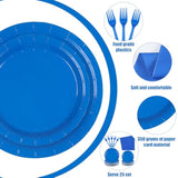 100 Count Blue Paper Plates, Napkins, And Forks - Disposable Party Tableware Set For Wedding, Birthday, Bridal Shower, Baby Shower - Serves 25