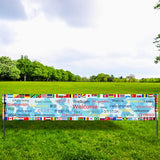 World Flags International Welcome Yard Banner Olympic Party Decorations 64 Countries Flag with 30 Languages Welcome Words Around the World Multicultural Decor Olympic Welcome Banner Yard Sign