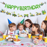 Lawnmower Birthday Party Decorations - 2 Pcs Pre-Strung Lawn Mower Happy Birthday Banner For Boy, Green Tractor Party Supplies For Kids, Glitter Letters Banners Garland Ceiling Wall Decor
