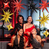 22 Inch Black Gold Red Star Mylar Balloons Set with 10 Inch Stars for Party