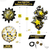 5 Giant Happy New Year 2026 Balloons Party Decorations Kit