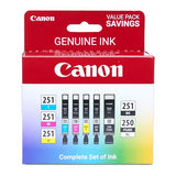 Pgi-250Xl/Cli-251 Genuine Five Color Value Pack, Compatible With Mg6320, Ip7220, Mg5420, Mx922, Mx722, Mg7120, Mg6420, Mg5520, Ix6820, Ip8720, Mg7520, Mg6620, And Mg5620 (Optional) Printers