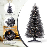 4Ft Lighted Halloween Black Christmas Tree, Artificial Christmas Tree With Lights,Small Snowy Artificial Xmas Tree For Home, Mini Table Tree Not Pre Lite,Shops And Holiday Decoration