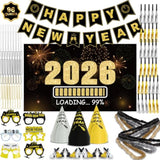 New Year’s Eve 2026 Party Supplies Set for 96 with Hats, Glasses, Banner & Decor