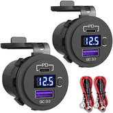 2 Pack Pd3.0 20W And Qc3.0 18W Usb C Car Charger With Led Voltmeter And On/Off Switch For Boat, Rv, Truck, Golf Cart, Motorcycle