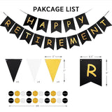 Happy Retirement Banner Pre-Assembled Black & Gold Glitter Party Decorations Kit
