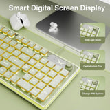 Eweadn F98 Wired Keyboard With Smart Display & Knob,98 Keys Aesthetic Computer Keyboards,Metal Panel,Cute Wired Cream Membrane Keyboard For Windows/Pc-Green