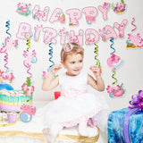 Axolotl Happy Birthday Banner - 12Pc Pink Birthday Decor Backdrop Sign Party Supplies Set Cute Animals Photo Background Supplies Hanging Swirls Decorations Girls Boys Women Men Children Kids