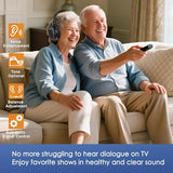 Wireless TV Headphones with Clear Dialog Mode, Enhanced Voice & Spare Battery for Seniors & Hard of Hearing, L/R Balance Volume Control, No Audio