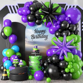Black Purple Green Balloon Arch Kit, Star Foil Balloons For Kids Boy Monster Theme Birthday Decorations Baby Shower Wedding Anniversary Engagement Graduation Celebrations Party Supplies